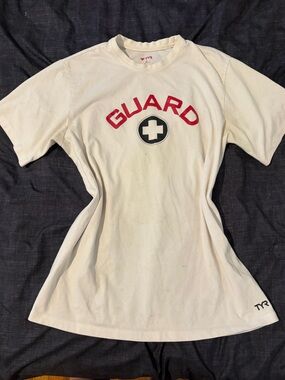 TYR Cream Tee with Red Logo